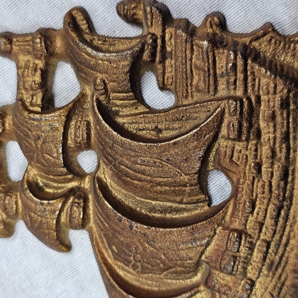 Vintage Brass Ship Nautical Bookend Pair Embossed "501" 4.25"H 4.5"L Metal Decor - Picture 12 of 14